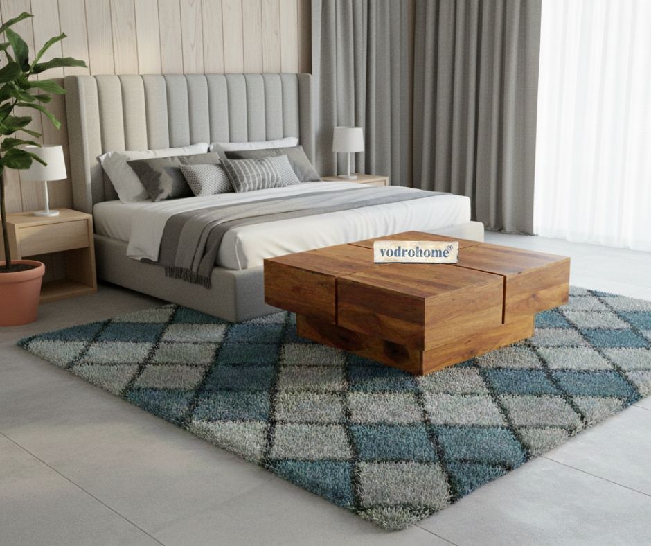 vodrohome Sheesham Wood Square Coffee Table for Living Room Teak Finish – Pedestal Tea table Hall Teapoy Sofa Matching Centre Table Stylish C#008