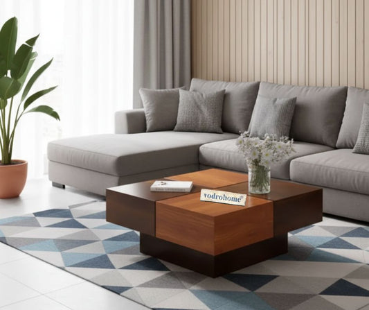 vodrohome Sheesham Wood Square Coffee Table for Living Room Teak Finish – Pedestal Tea table Hall Teapoy Sofa Matching Centre Table Stylish C#008