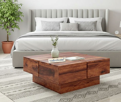 vodrohome Sheesham Wood Square Coffee Table for Living Room Teak Finish – Pedestal Tea table Hall Teapoy Sofa Matching Centre Table Stylish C#008
