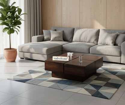 vodrohome Sheesham Wood Square Coffee Table for Living Room Teak Finish – Pedestal Tea table Hall Teapoy Sofa Matching Centre Table Stylish C#008