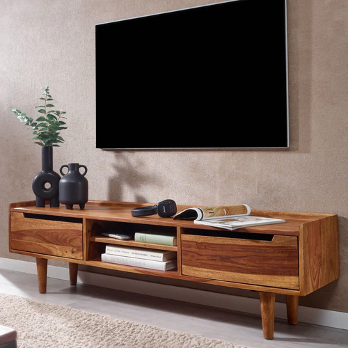 Vodrohome Honey tv unit cabinet with cupboard – solid sheesham wood tvc – tv consol table with set up box shelf  TV#015 - vodrohome