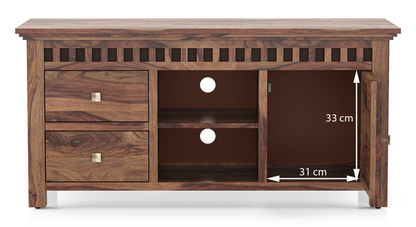 Vodrohome tv unit cabinet with slatted door compartment walnut – solid sheesham wood tvc – tv consol table with set up box shelf 113 x 45 x 53 cm  TV#021 - vodrohome