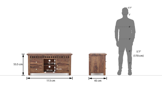 Vodrohome tv unit cabinet with slatted door compartment walnut – solid sheesham wood tvc – tv consol table with set up box shelf 113 x 45 x 53 cm  TV#021 - vodrohome