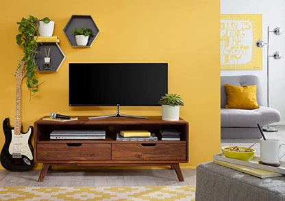 Vodrohome modern tv unit cabinet with two drawer and set up box shelf – solid sheesham wood tvc in honey finish 120x40x50 cm TV#003 - vodrohome
