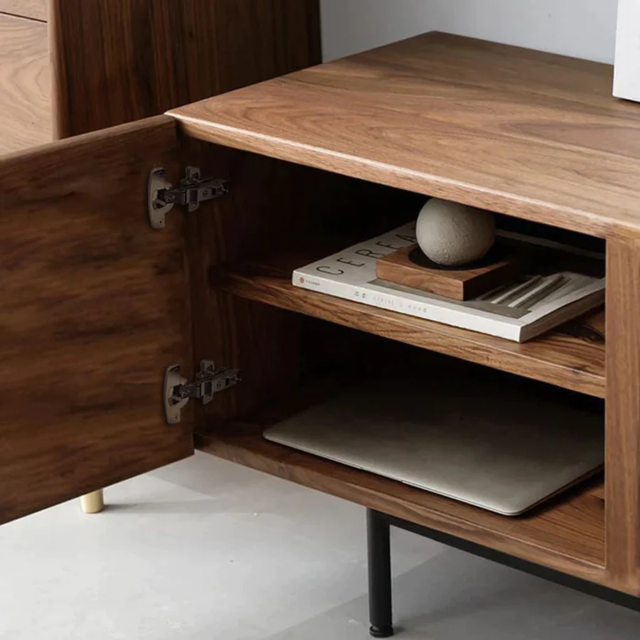 Vodrohome modern tv unit cabinet with 8 compartments – solid acacia wood tvc in walnut finish – tv consol table TV#006 - vodrohome