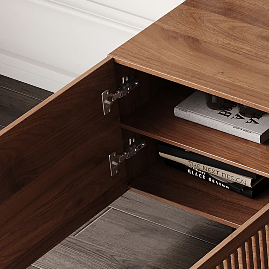 Vodrohome modern tv unit cabinet with 7 compartments – solid acacia wood tvc in walnut finish – tv consol table with set up box shelf  TV#007 - vodrohome