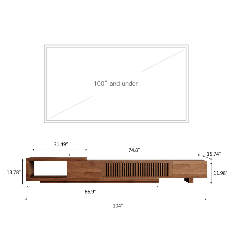 Vodrohome modern Walnut Adjustable TV Console With Storage, Extendable TV Stand for TV 75 inch (after extend – 90 inches) TV#008 - vodrohome