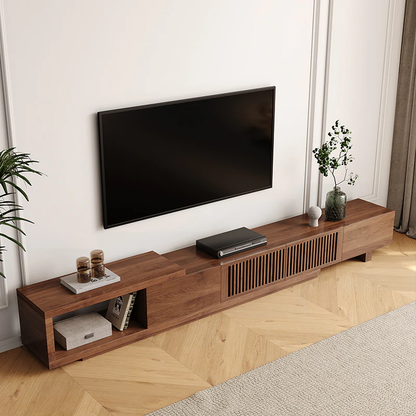 Vodrohome modern Walnut Adjustable TV Console With Storage, Extendable TV Stand for TV 75 inch (after extend – 90 inches) TV#008 - vodrohome