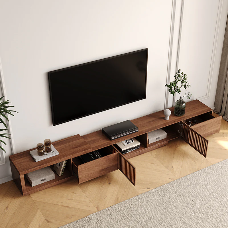 Vodrohome modern Walnut Adjustable TV Console With Storage, Extendable TV Stand for TV 75 inch (after extend – 90 inches) TV#008 - vodrohome