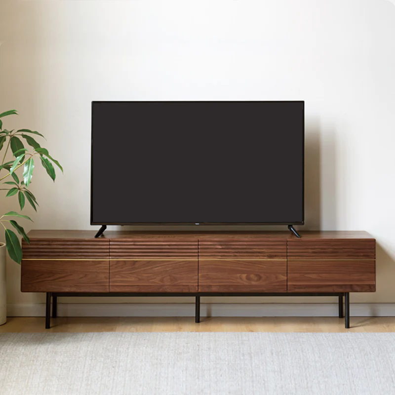 Vodrohome modern tv unit cabinet walnut finish – solid acacia wood tvc in – tv consol table with set up box shelf  TV#009 - vodrohome