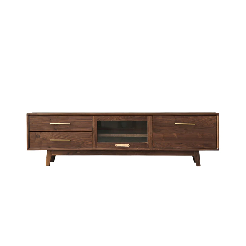 Vodrohome modern tv unit cabinet walnut finish – solid acacia wood tvc with Flip-Up Doors – tv consol table with set up box shelf  TV#010 - vodrohome