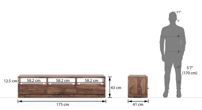 Vodrohome tv unit cabinet with 3 drawers – solid sheesham wood entertainment unit - tv consol table with open set up box shelf 175 x 41 x 43 cm  TV#018 - vodrohome