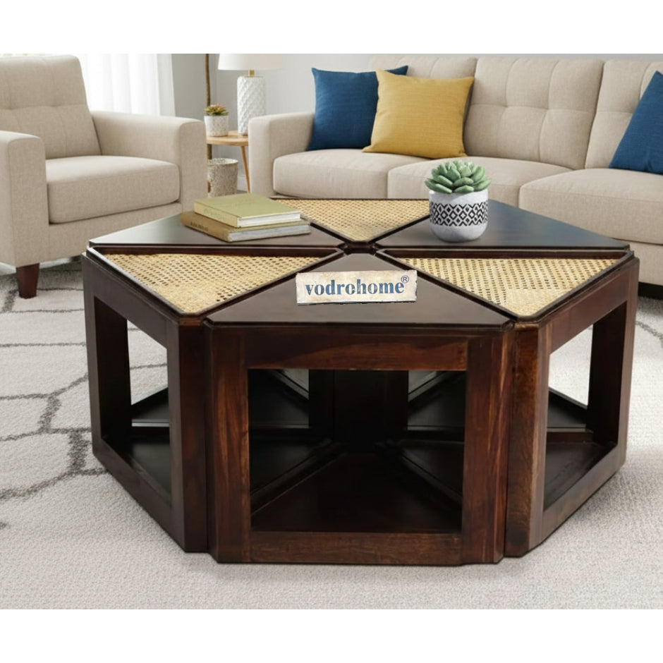 vodrohome– sheesham wood cane coffee table – multifunctional center table - octagonal sofa table – cane end table – rattan cane side table – sheesham wood stool C#051