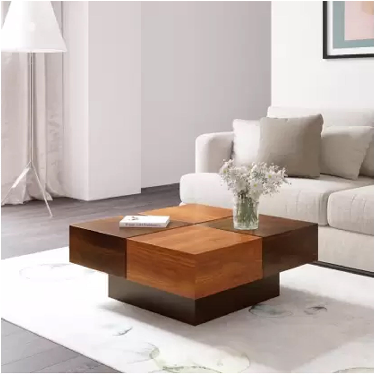 Vodrohome Sheesham Wood Square Coffee Table for Living Room Teak Finish – Pedestal Tea table Hall Teapoy Sofa Matching Centre Table Stylish C#008 - vodrohome