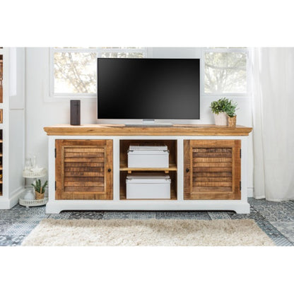 Vodrohome white wave solid wood TV cabinet two door storage unit| entertainment unit table with set up box shelf (Tv unit) 160x70x45 CM TV#017 - vodrohome