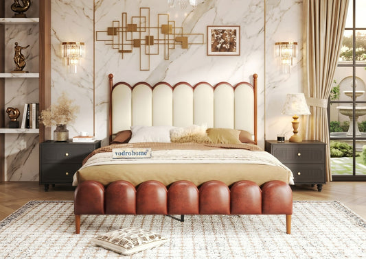 Vodrohome Sisley upholstered bed  –Solid wood cot waves bedbohemian style B#024