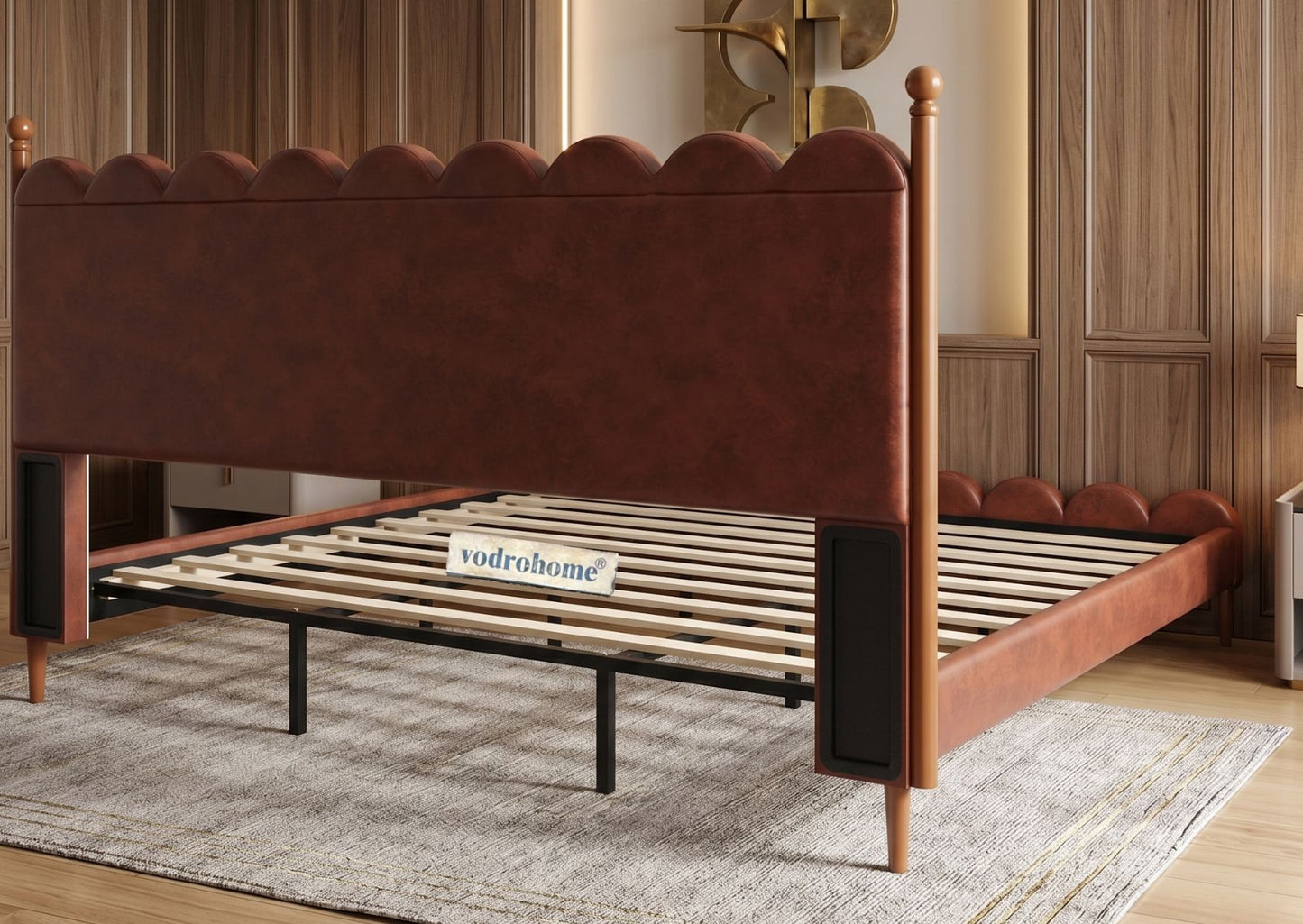 Vodrohome Sisley upholstered bed  –Solid wood cot waves bedbohemian style B#024