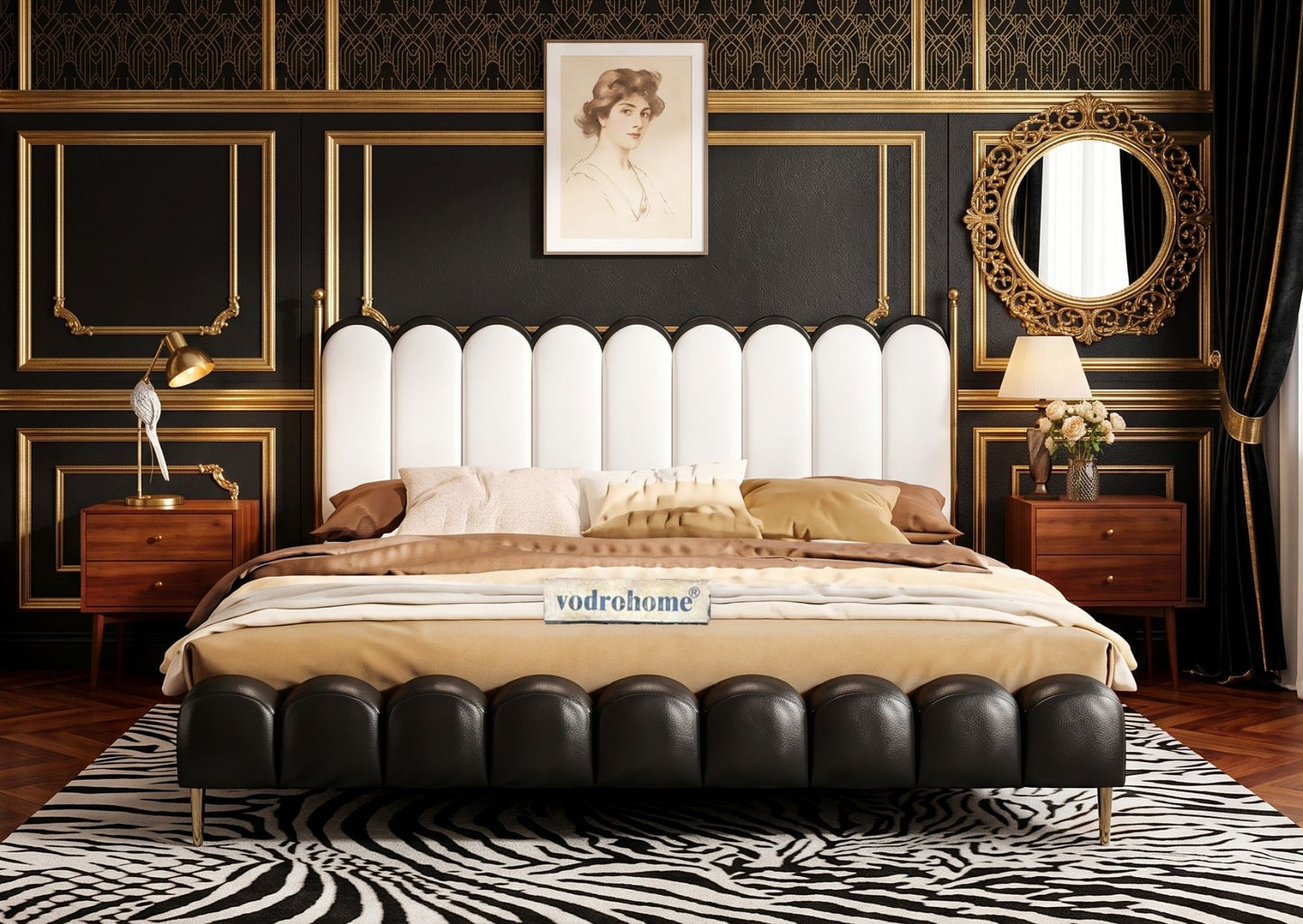 Vodrohome Sisley upholstered bed  –Solid wood cot waves bedbohemian style B#024