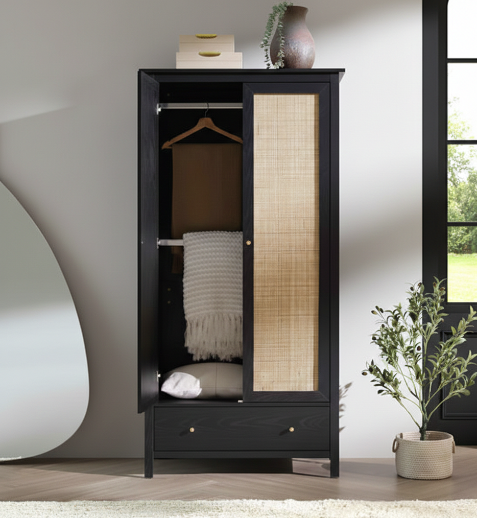 Vodrohome Woven Rattan Compact Double Closet wardrobe – almirah 93 W x 55 D x 185 H cm AB#003