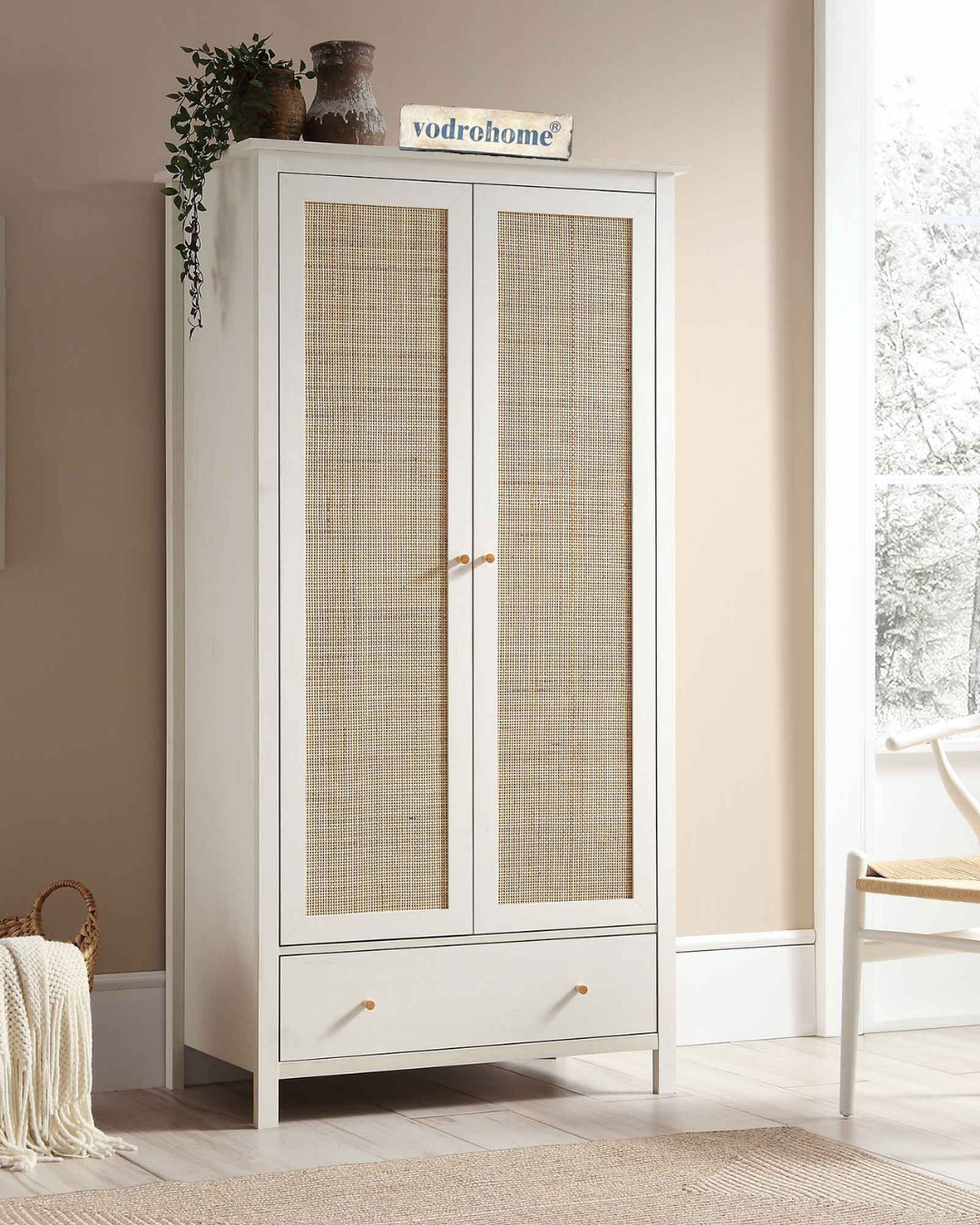 Vodrohome Woven Rattan Compact Double Closet wardrobe – almirah 93 W x 55 D x 185 H cm AB#003