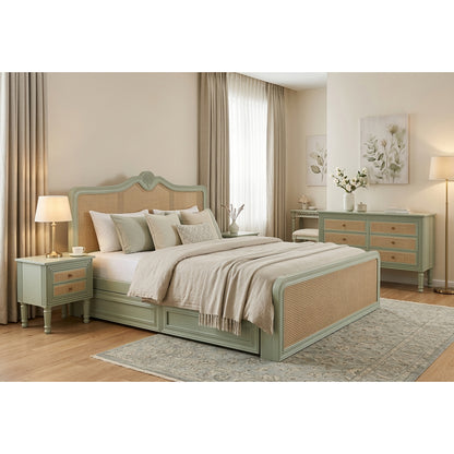 Vodrohome Rattan Bed With Drawer Storage - Mango Wood Rattan Cane Bed B#002