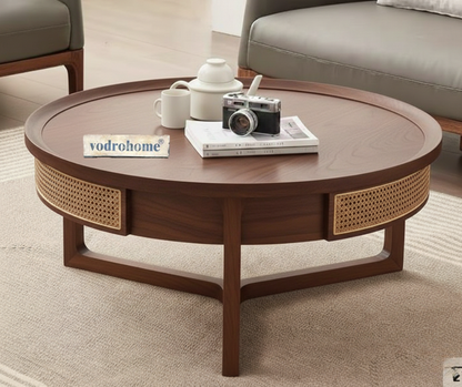 vodrohome Rattan Coffee Table With Drawer – cane center table with for storage – bohemian solid mango wood coffee table for office and living room C#083
