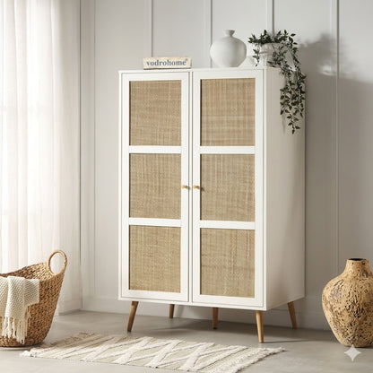 Vodrohome Woven Rattan Compact Double Closet wardrobe – almirah 80 W x 55 D x 139 H cm AB#002