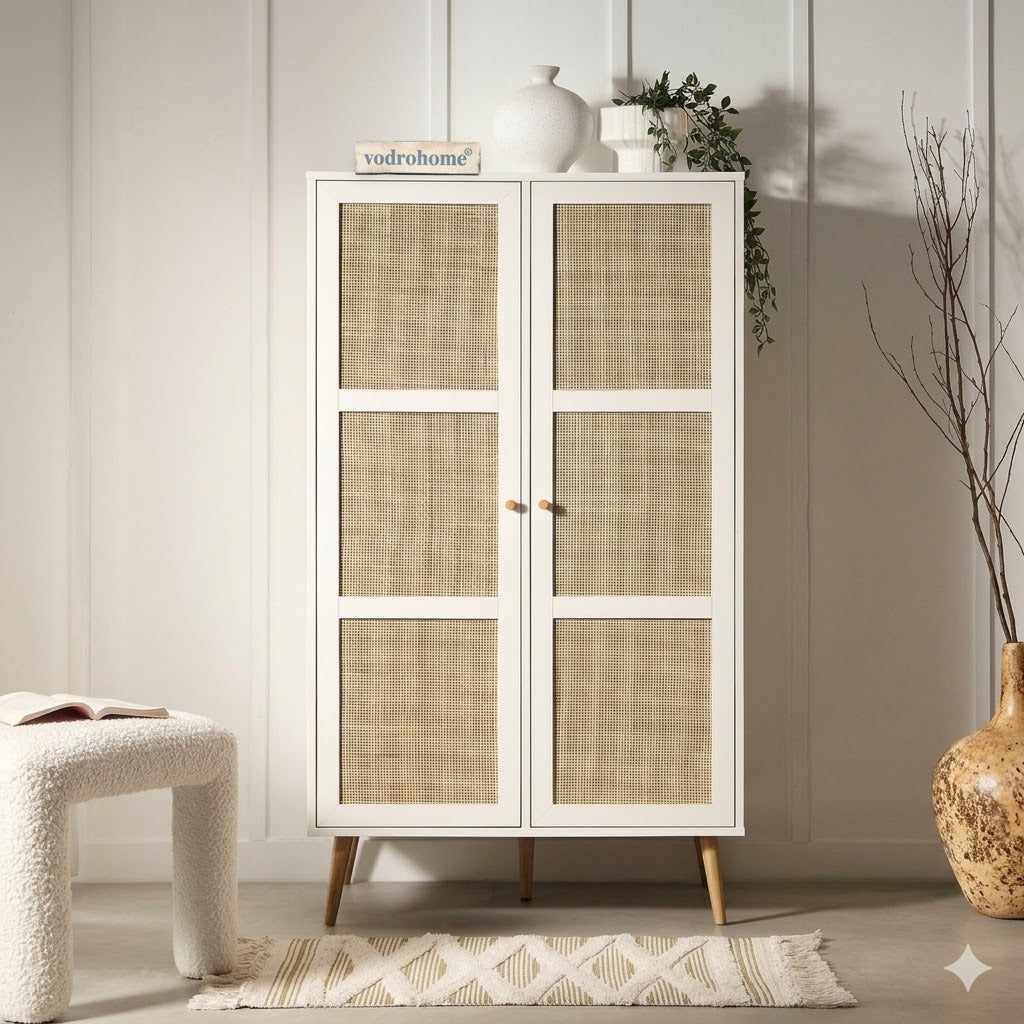 Vodrohome Woven Rattan Compact Double Closet wardrobe – almirah 80 W x 55 D x 139 H cm AB#002