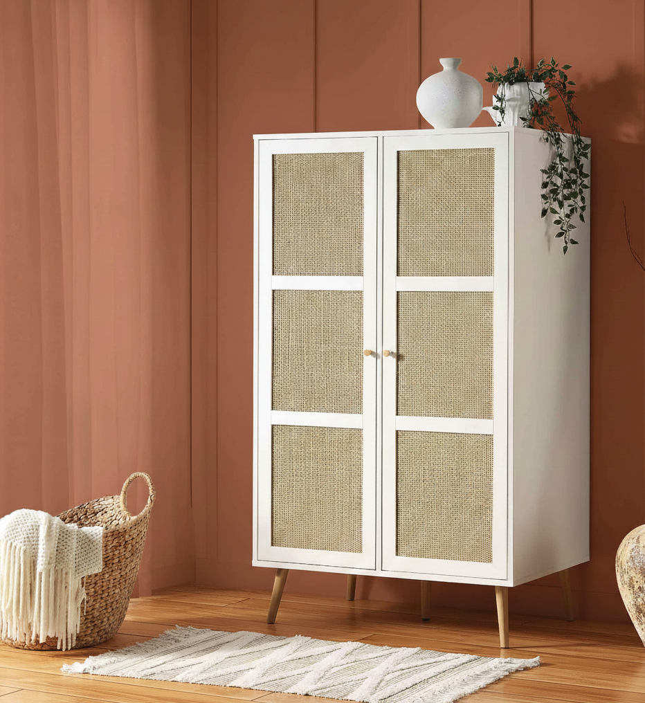 Vodrohome Woven Rattan Compact Double Closet wardrobe – almirah 80 W x 55 D x 139 H cm AB#002