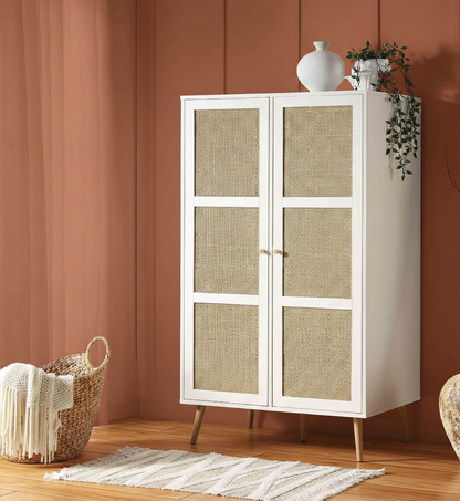 Vodrohome Woven Rattan Compact Double Closet wardrobe – almirah 80 W x 55 D x 139 H cm AB#002