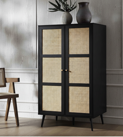 Vodrohome Woven Rattan Compact Double Closet wardrobe – almirah 80 W x 55 D x 139 H cm AB#002