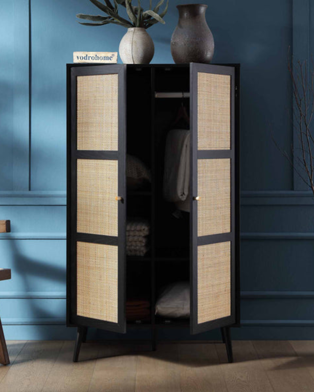 Vodrohome Woven Rattan Compact Double Closet wardrobe – almirah 80 W x 55 D x 139 H cm AB#002
