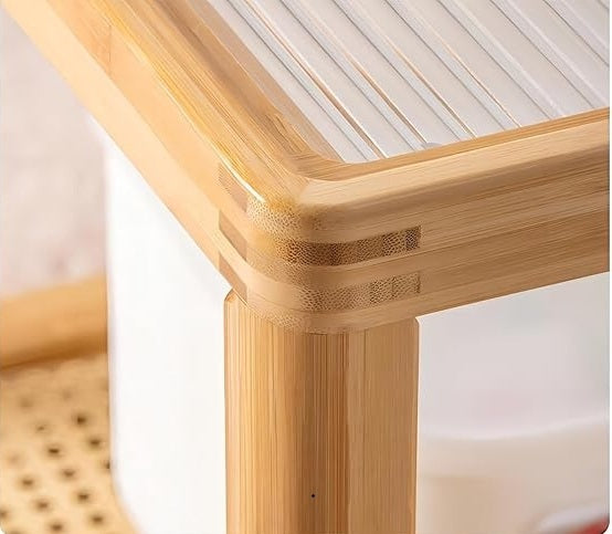 vodrohome honey center table with fluted glass top – solid wood nesting table - set of two coffee table – wood and cane nesting table S#079