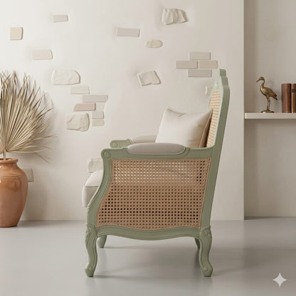 vodrohome single seater rattan cane sofa with wooden frame sage green finish-summer garden sofa SO#008