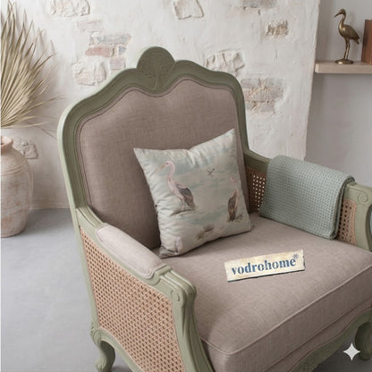 vodrohome single seater rattan cane sofa with wooden frame sage green finish-summer garden sofa SO#008