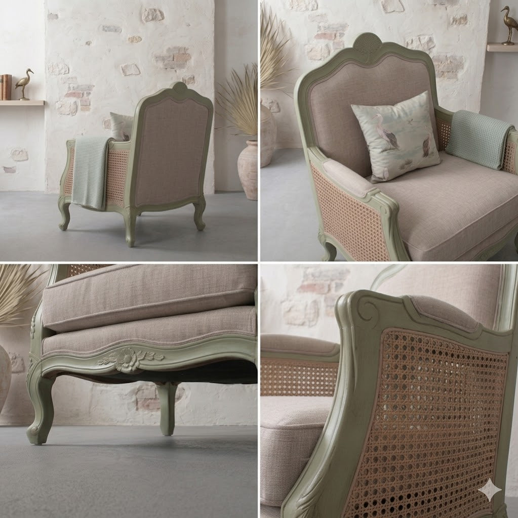 vodrohome single seater rattan cane sofa with wooden frame sage green finish-summer garden sofa SO#008