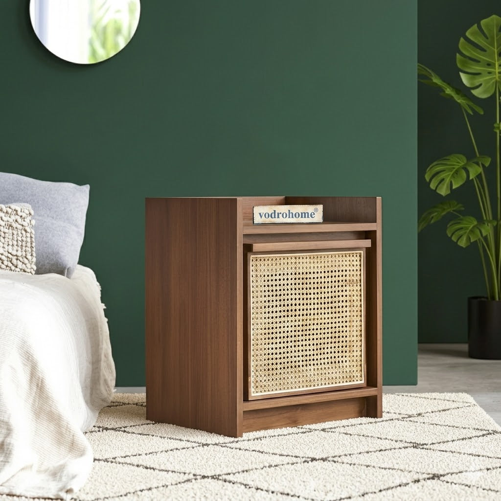 Vodrohome solid accacia wood rattan bedside table with removable Shelf – Hawamahal collection cane side table  50x40x60 cm S#003