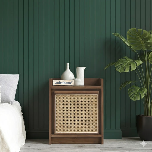 Vodrohome solid accacia wood rattan bedside table with removable Shelf – Hawamahal collection cane side table  50x40x60 cm S#003