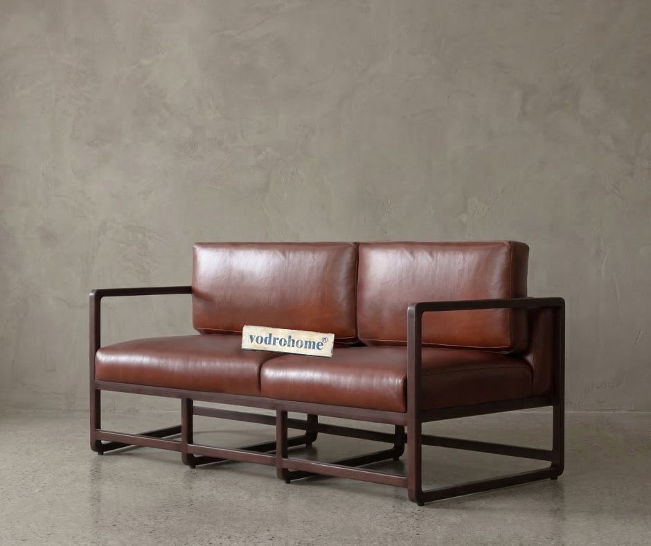 Vodrohome two seater sofa with metal frame with delicate curves | leatherette lounge sofa | sofa for living area SO#007