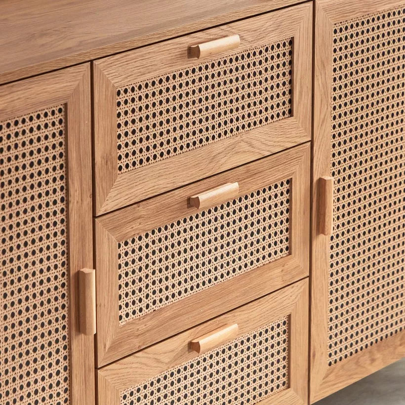 Vodrohome solid wood mango crockery unit - summer garden dresser with drawers – rattan cane side board. CM  SB#008