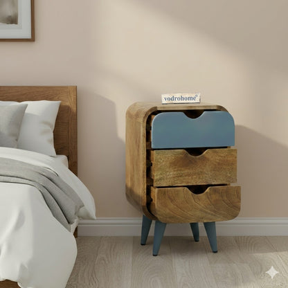 Vodrohome solid  wood mango wood bedside table – sea side bedside night stand with three drawer end table 41x35.5x61 cm  S#040