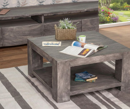 vodrohome Sheesham Wood Square Coffee Table With Storage Shelf For Living Room Natural Finish – Tea Table In Contemprory Style For Confrence Room C#010