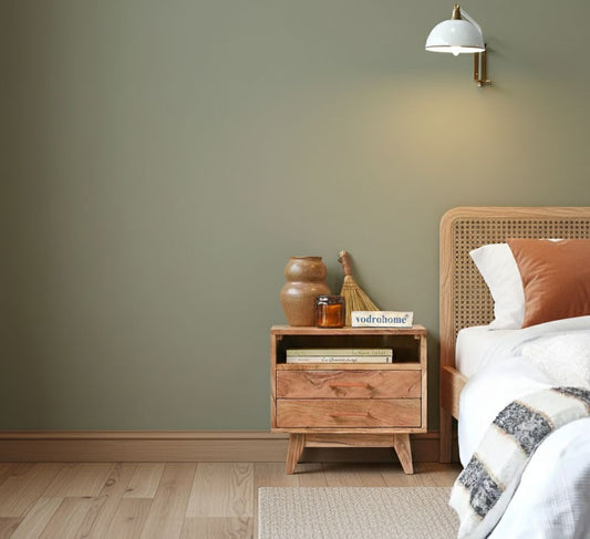 Vodrohome Acacia wood bedside table with 2 drawers and an open compartment  –modern style night stand 48x35x45 cm  S#012