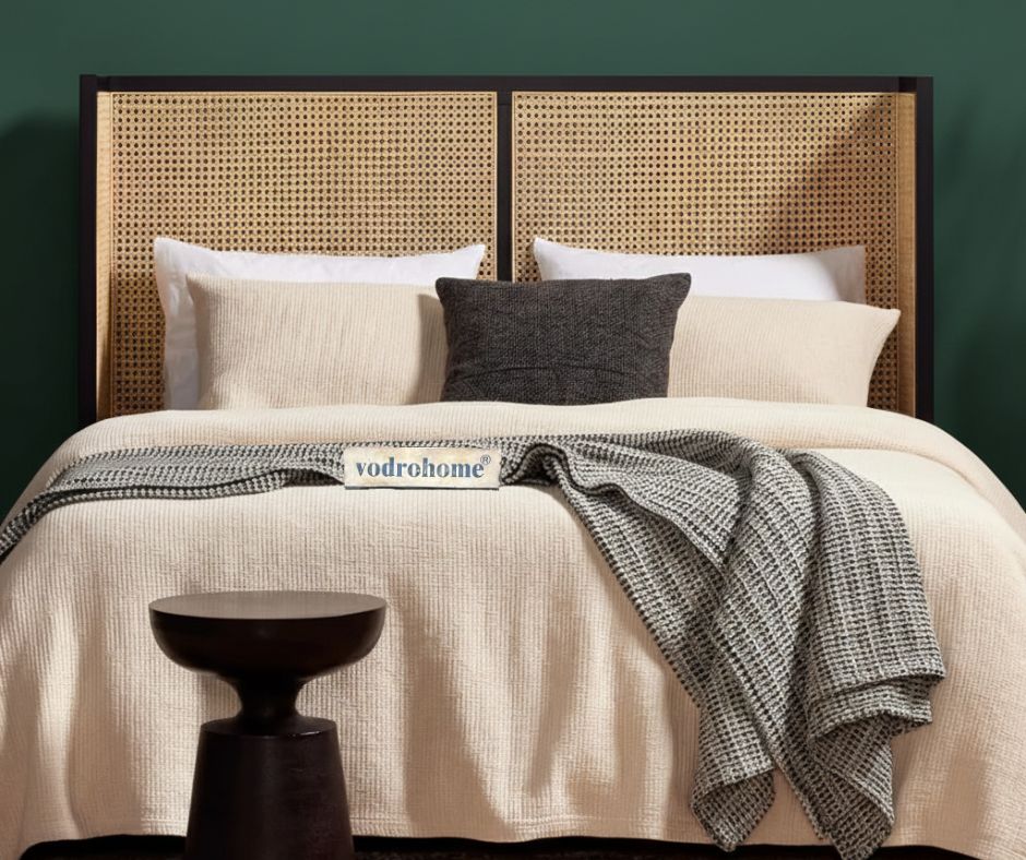 Vodrohome Mehrangarh Solid Mango wood Rattan(Cane) Bed With Wingback B#010