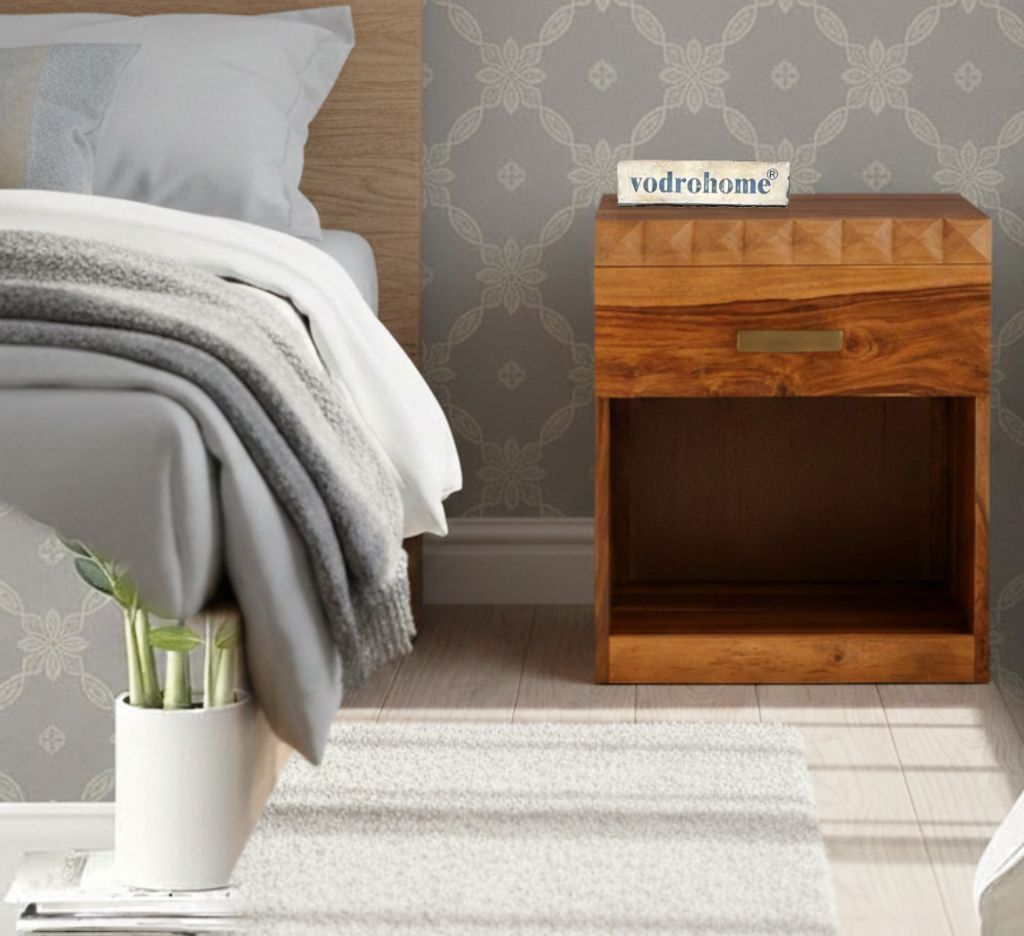 Vodrohome Sheesham wood bedside table with 1 drawers and an open compartment 45x40x50 cm  S#024