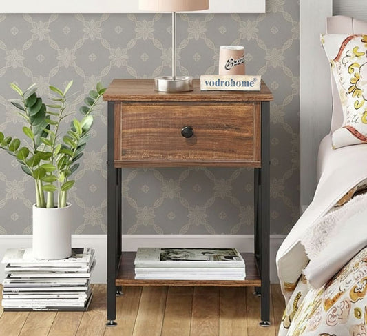 Vodrohome Solid wood bedside table one drawers and shelf night stand end table 40x30x55 cm  S#022