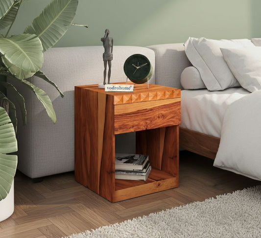 Vodrohome Sheesham wood bedside table with 1 drawers and an open compartment 45x40x50 cm  S#024
