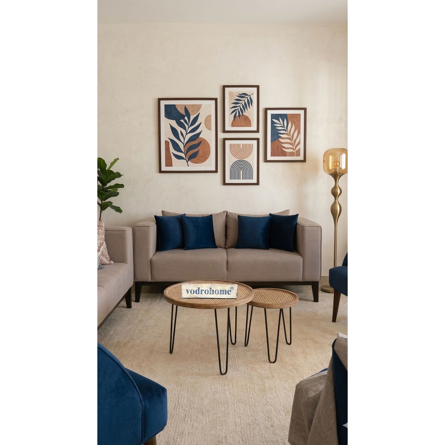 vodrohome cane solid wood coffee table - rattan round centre table with storage – nesting table for living rooms C#026