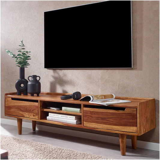 Vodrohome Honey tv unit cabinet with cupboard – solid sheesham wood tvc – tv consol table with set up box shelf  TV#015 - vodrohome