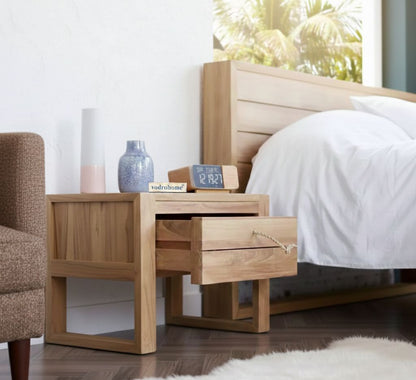 Vodrohome mango wood mini bedside table with one drawer – mango wood end table in contemporary style 60x30x35 cm  S#010